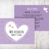 Hochzeitseinladungen violett Flieder - Maria mit Herzen auch in beige, grün und blush erhältlich. Die Hochzeitseinladungen Maria mit Herzen gibt es in 4 Farben. Gestalte deine Einladungskarten in drei einfachen Schritten in unserem Designertool fertig. | Mustertext | starhochzeit.de