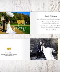 Dankeskarten, Hochzeit, Dankeskarte Amelie, Herzmuster, goldenes Herz, vintage, weiss, Vielen Dank, Foto Hochzeitspaar, eigenes Foto hochladen