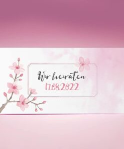 Hochzeitseinladung Kirschblüten – Mia – Vorderseite - Aquarell mit Blumen in zartrosa