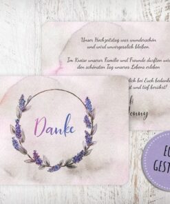 Dankeskarten Hochzeit, Dankeskarte, Danksagungskarte Susan und Jonny 2Seiten quer , Ecken veredelt, abgerundet