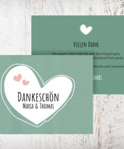 Dankeskarten Hochzeit, Dankeskarte Maria, Herzmuster, türkis, vintage, weiss, Dankeschön