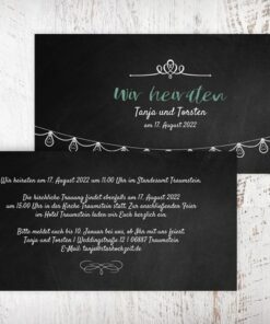 Hochzeitseinladungskarten Tanja gothic schwarz, Schiefertafeloptik, Einladungskarte zur Hochzeit, Wir heiraten