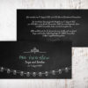 Hochzeitseinladungen gothic schwarz mit weiser Schrift in Schiefertafelobtik und Lichterkette für deine Hochzeit. Zu den Hochzeitskarten gibt es passende Kuverts.