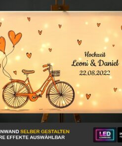 Hochzeit LED-Gästebuch- selber gestalten - rosa Fahrrad mit Herzen