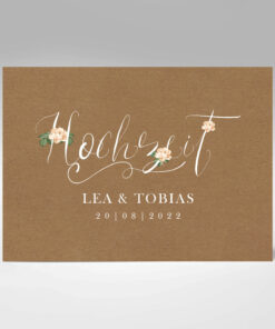 Hochzeitseinladungen Rosen Hochzeit – Lea | Kraftpapier Design | Vorderseite | starhochzeit.de