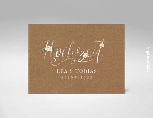 Hochzeitseinladungen Rosen Hochzeit – Lea | Kraftpapier Design | Vorderseite | starhochzeit.de