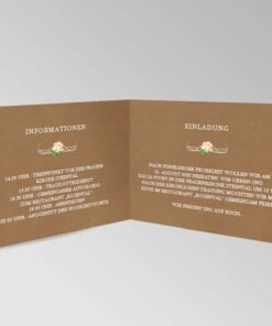 Einladung Hochzeit, Klappkarte, Kraftpapier, Natur, Blumen