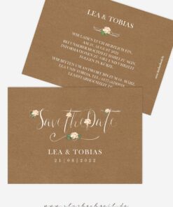 Save-the-Date Karte Kraftpapier Look mit Blumen