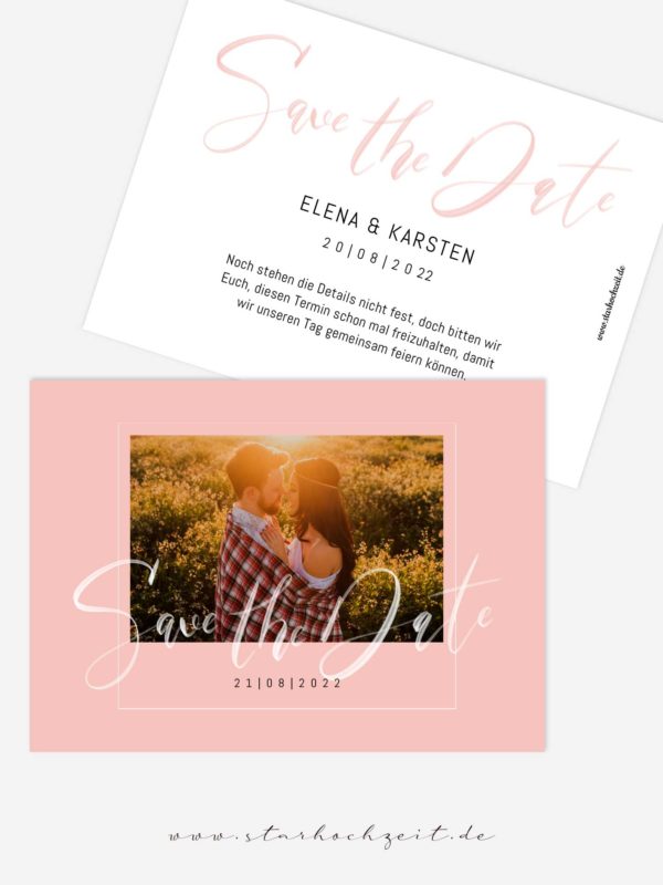 Save-the-Date Karte Hochzeit mit deinem Foto in rosa