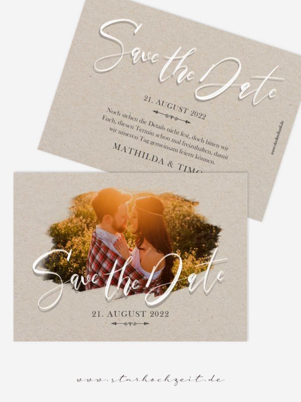 Save the Date Karten Hochzeit Fotokarten romantische in Kraftpapier Natur Look