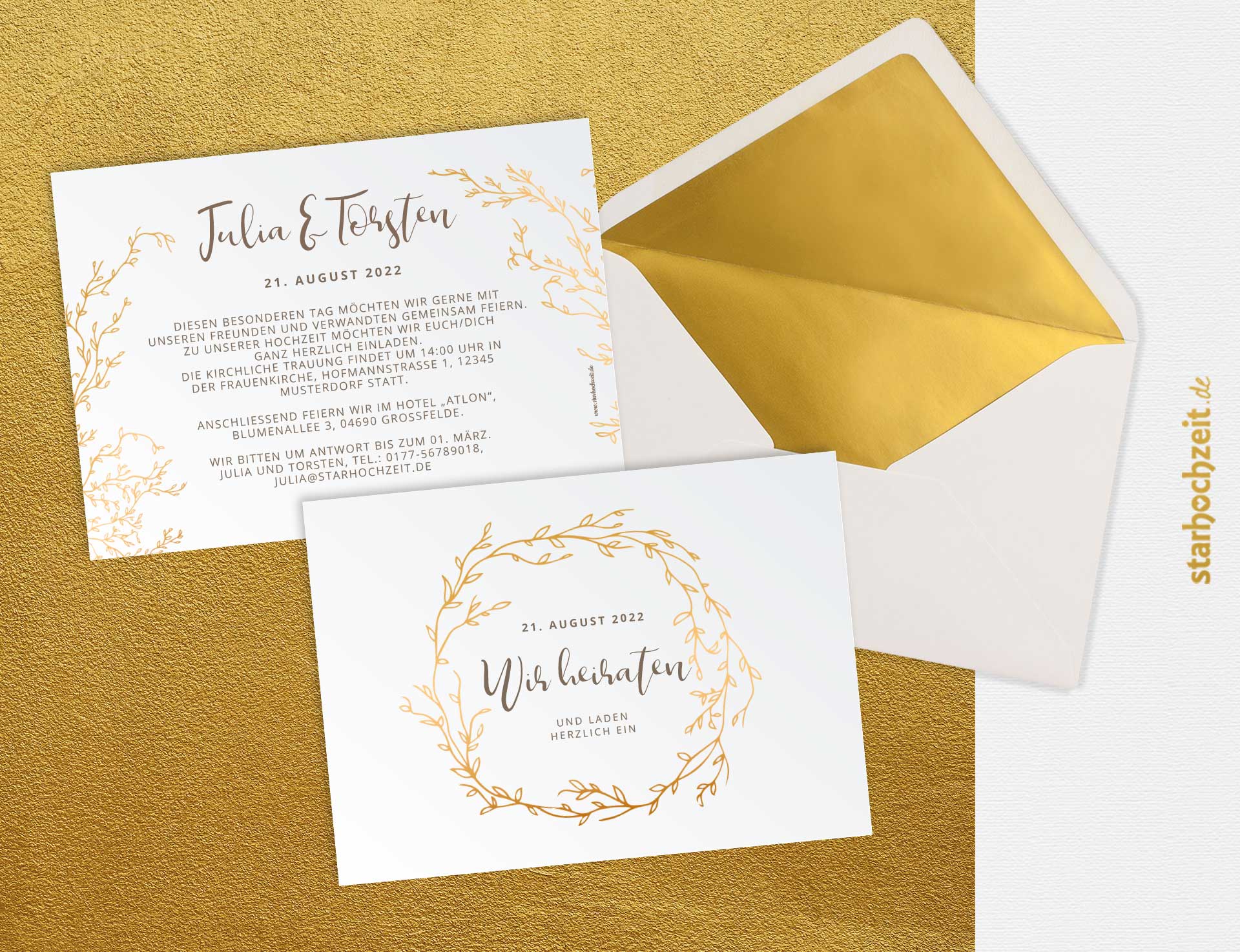 Hochzeitseinladung Blumengold Starhochzeit De