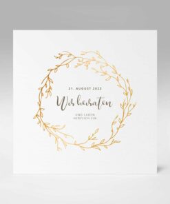 Einladungskarten Hochzeit, Blumengold - Quadrat, Goldene Hochzeit,