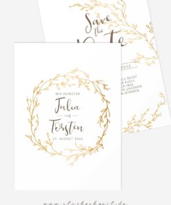 Save the Date Karten Hochzeit Gold weiss, Gold weiß