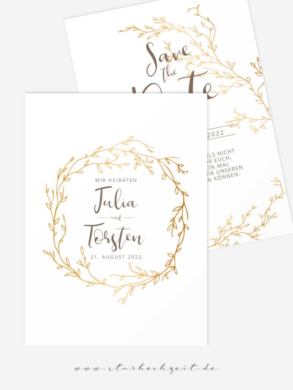 Save the Date Karten Hochzeit Gold weiss, Gold weiß