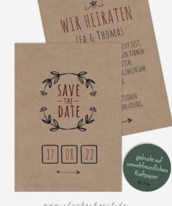 Save-the-Date Karten Hochzeit Vintage Kraftpapier Natur