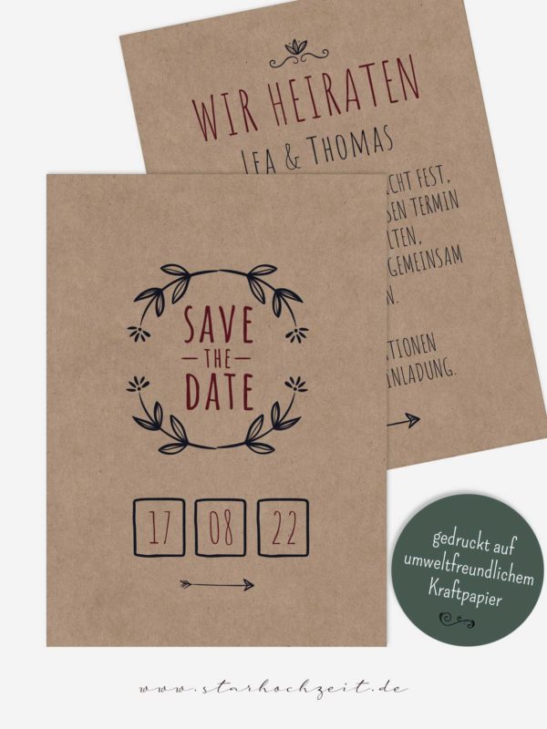 Save-the-Date Karten Hochzeit Vintage Kraftpapier Natur