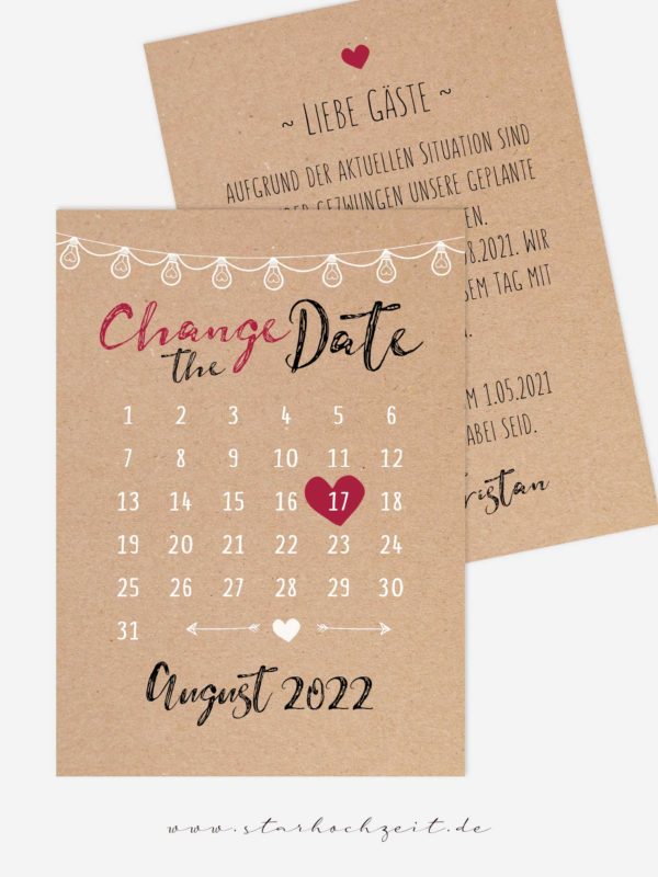 Change-the-Date Karten Hochzeit Kalenderherz