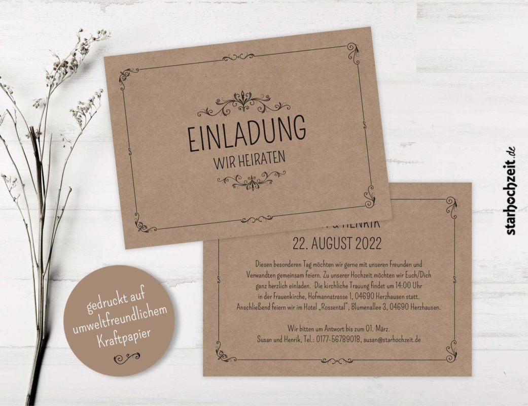 Hochzeitseinladung Kraftpapier modern rustikal