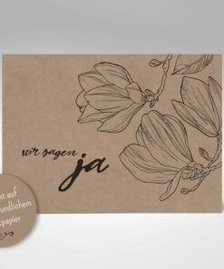 Einladungskarten Hochzeit Kraftpapier, wir sagen ja - Kraftpapier Vintage Liebe, Love, Blumen, Magnolie
