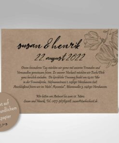 Einladungskarten Hochzeit Kraftpapier, Vintage Liebe Magnolie