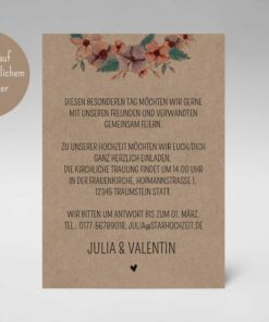 Alternative view of Hochzeitseinladung – Kraftpapier Blumenkranz Aquarell