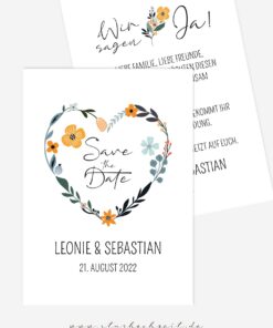 Save-the-Date Karten Hochzeit natürlich Blumenherz