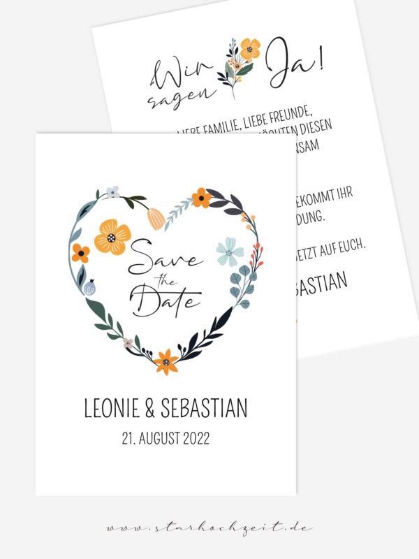 Save-the-Date Karten Hochzeit natürlich Blumenherz