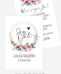 Save the Date Karten Hochzeit Blumenkranz