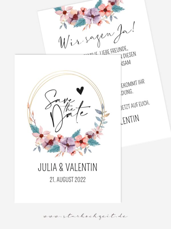 Save the Date Karten Hochzeit Blumenkranz