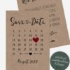 Save the Date Karte, Kalender, Herz, rot Kraftpapier, Vintage, modern, Hochzeitskalender