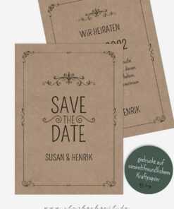 Save-the-Date Karten Hochzeit Kraftpapier modern rustkal