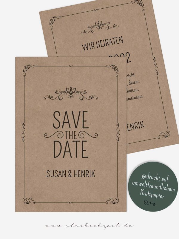 Save-the-Date Karten Hochzeit Kraftpapier modern rustkal