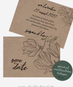 Save-the-Date Karten Hochzeit Kraftpapier Magnolie, Liebe, modern, außergewöhnlich