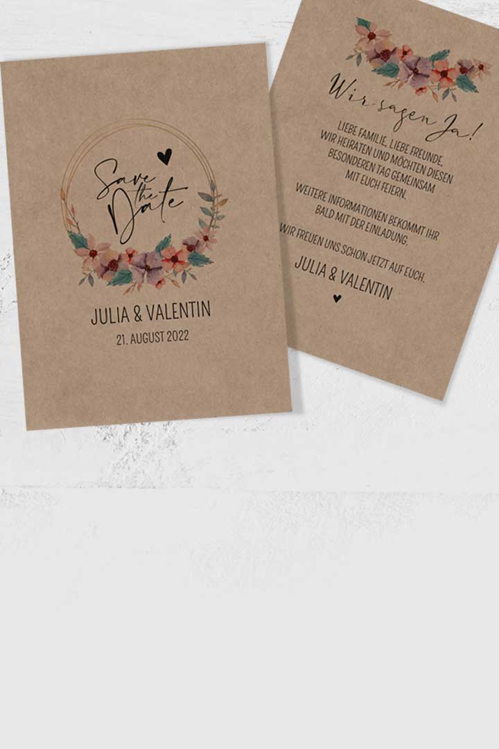 Hochzeitskarten - Save the Date Karten gedruckt auf echtem Kraftpapier