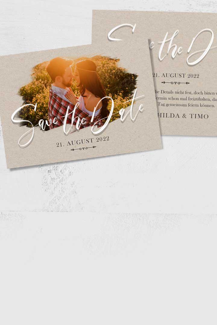 Hochzeitskarten - Save the Date Karten mit eurem Foto und Text selber gestalten