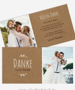 Danksagungskarte Lea im Kraftpapier - Look, Hochzeitsfoto einfügen, Dankeskarte zur Goldenen Hochzeit