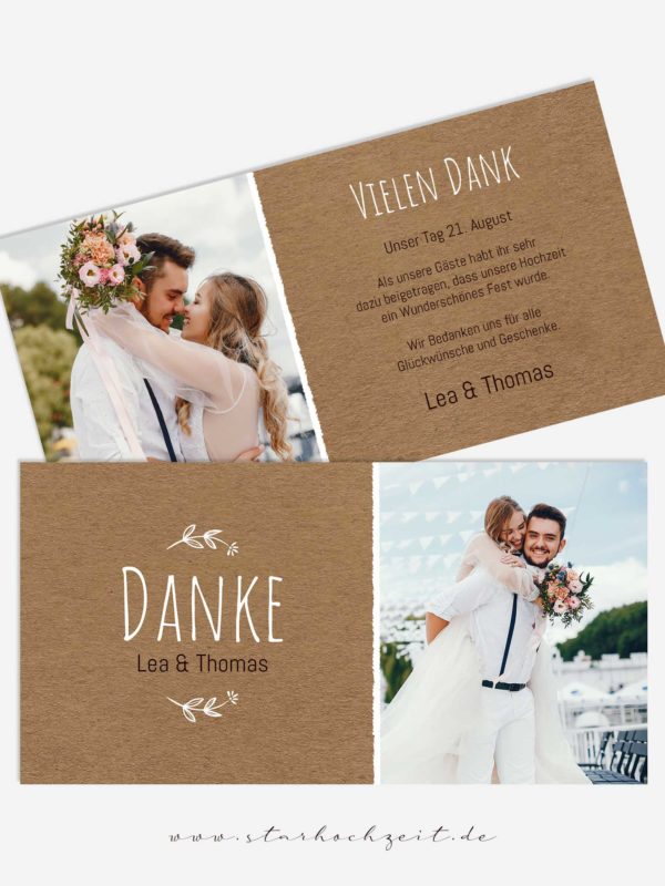 Danksagungskarte Lea im Kraftpapier - Look, Hochzeitsfoto einfügen, Dankeskarte zur Goldenen Hochzeit