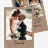 Dankeskarten Hochzeit - Liebesglück im Vintage Look, Hochzeitsfotos auf beiden Seiten