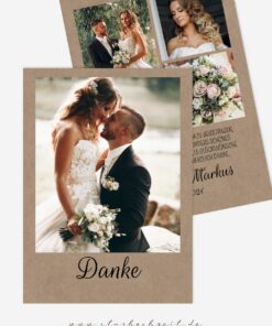 Dankeskarte Liebesglück im Vintage Look moderne Dankeskarte mit Foto und Text