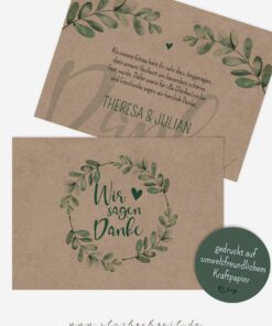 Dankeskarte Hochzeit Kraftpapier Eukalyptus