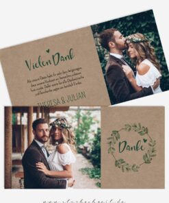 Dankeskarte Hochzeit Soft Greenery Kraftpapier Look