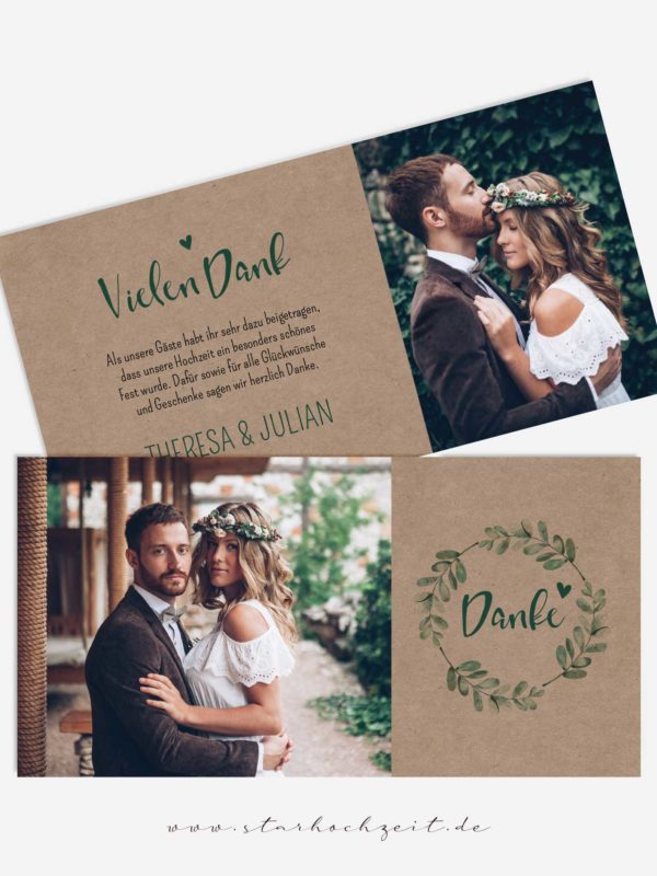 Dankeskarte Hochzeit Soft Greenery Kraftpapier Look