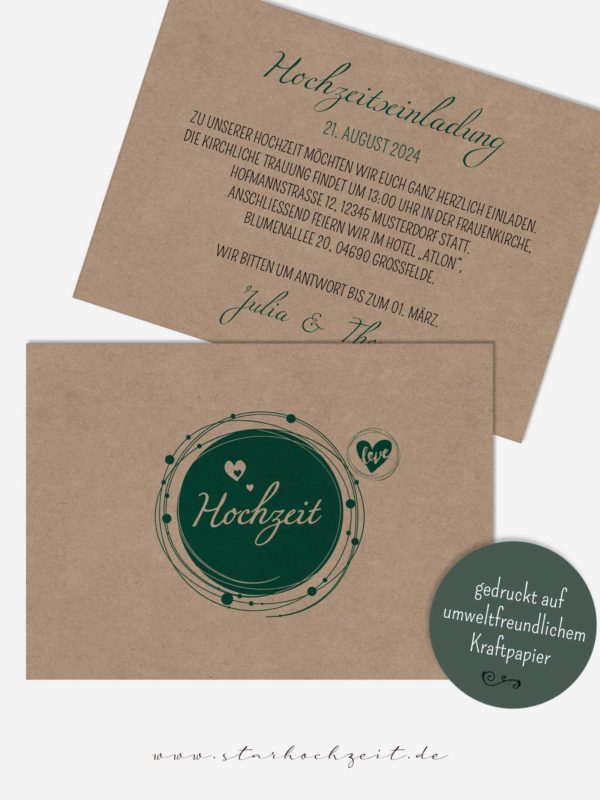 Hochzeitseinladungen Ringzauber Kraftpapier