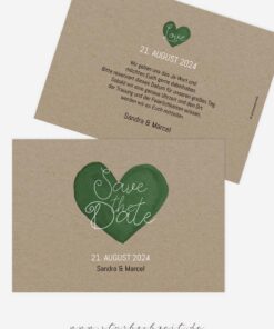 Save-the-Date Karte Hochzeit Love Craft grünes Herz