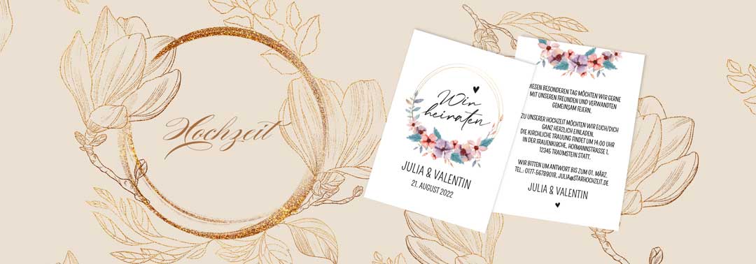 Banner Hochzeitseinladungen Text