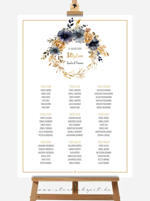 Sitzplan Hochzeit Plakat A2 - Floral Vintage im Boho Style