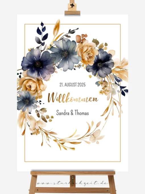 Willkommensschild Hochzeit. Boho Floral Vintage Style